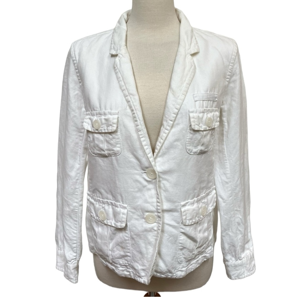 J. Crew White Cotton Linen Blend Button Front Blazer Jacket Women’s Size 6